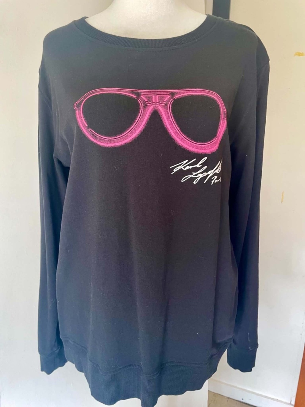 Karl Lagerfeld Paris Pink Sunglasses Graphic Sweatshirt S Fits M